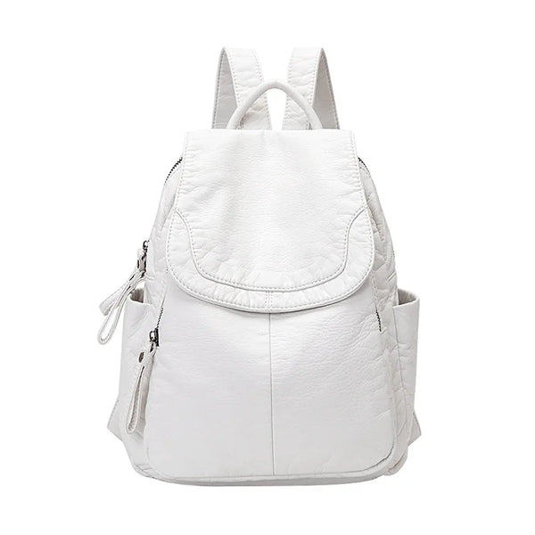 Petit sac à dos blanc en cuir lavé pour femmes et adolescentes