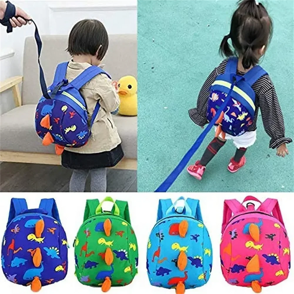 Sac à dos bébé avec motifs de dinosaure et corde de sécurité anti-perte