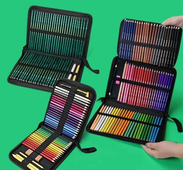 Trousse pliante noire pour stylos et crayons, idéale étudiants et artistes