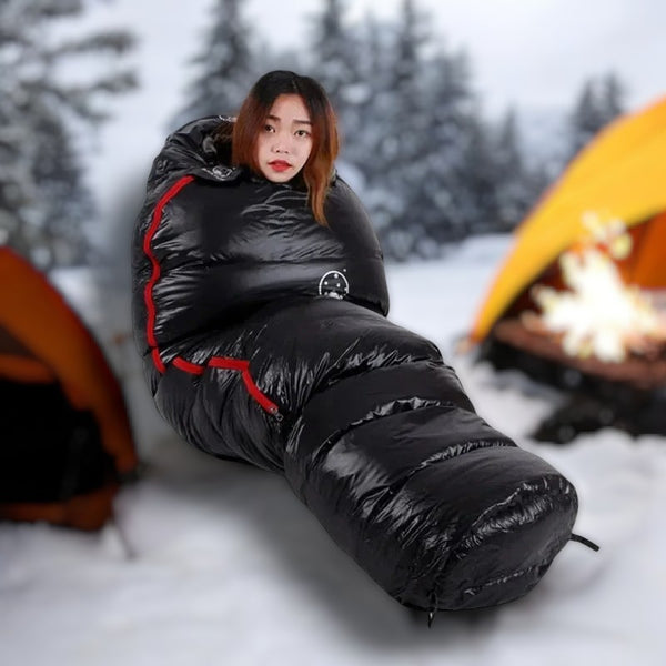 Sac de couchage grand froid en duvet d'oie, avec maintien du chaud pour camping et voyages